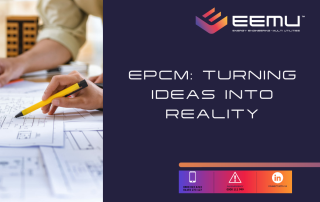 EEMU EPCM: TURNING IDEAS INTO REALITY PURPLE BACKGROUND PICTURE OF HANDS WRITING