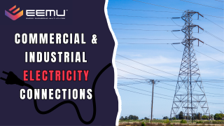 EEMU Ltd Logo Commercial & Industrial Electricity Connections Picture of electricity power Purple background